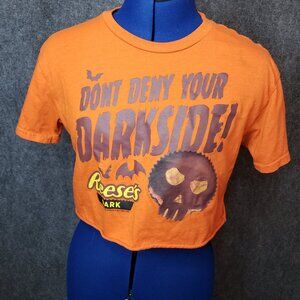 Reeses Peanut Butter Cup Orange Halloween Crop Top Tshirt Size M